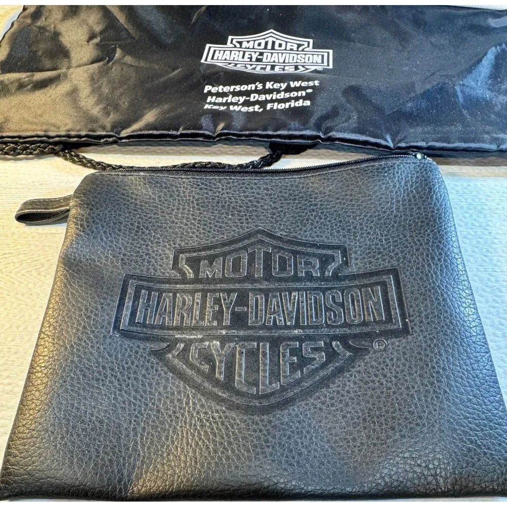 Harley Davidson Key West Florida Drawstring Backpack and Logo Pouch Set Black